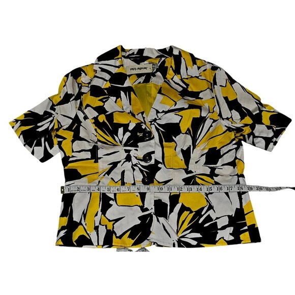 Jennifer Eden Womens Abstract Print Buttoned Short-Sleeve Blazer White/Yellow/Bl - Picture 10 of 10